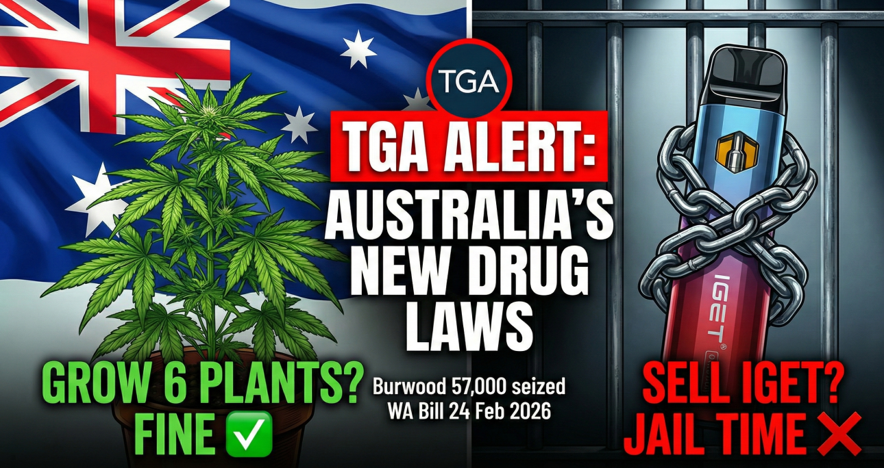 Australia 2026: Grow 6 Weed Plants? Fine. Sell a Single IGET? Jail Time.